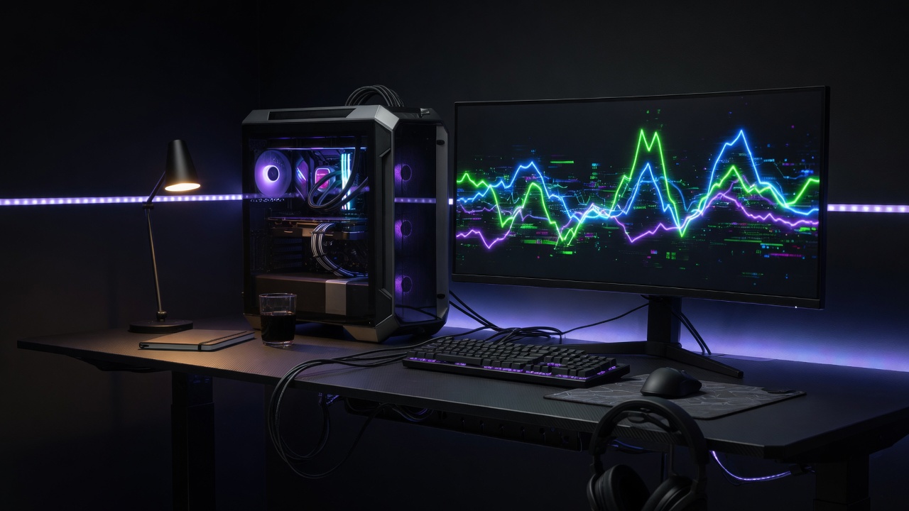 Desktop workstation setup with custom tower